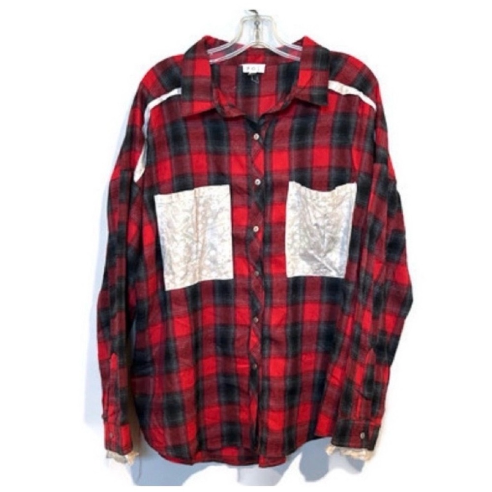 Pol Button Front Lightweight Flannel Red And Blac… - image 1